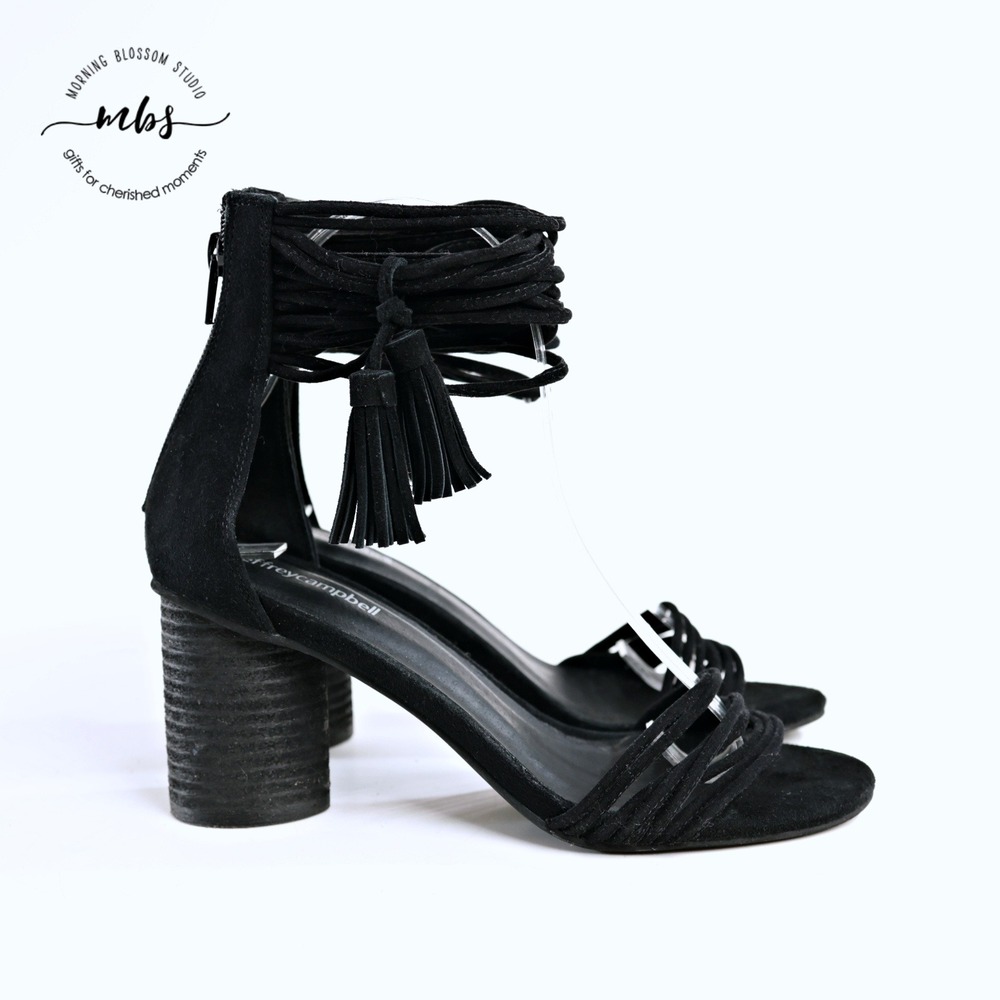 Jeffrey Campbell Pallas Suede Wrap Around Ankle Strap Sandals Black Women 7.5